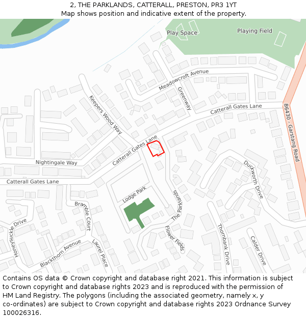 2, THE PARKLANDS, CATTERALL, PRESTON, PR3 1YT: Location map and indicative extent of plot