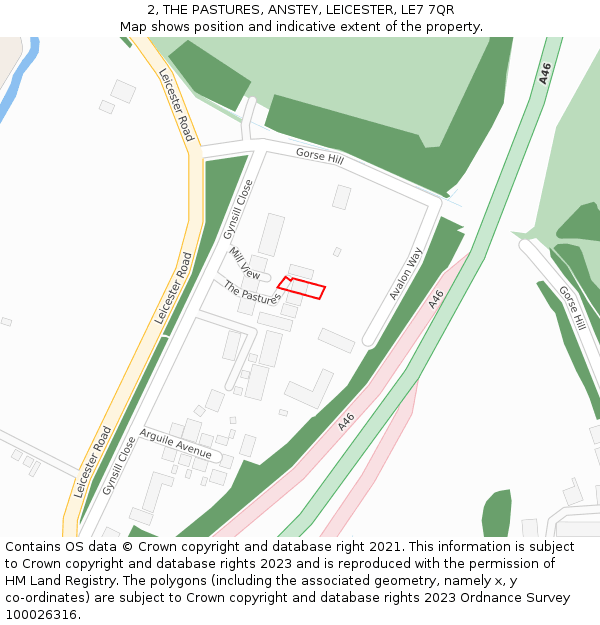 2, THE PASTURES, ANSTEY, LEICESTER, LE7 7QR: Location map and indicative extent of plot