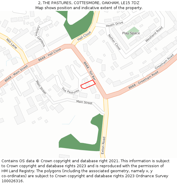 2, THE PASTURES, COTTESMORE, OAKHAM, LE15 7DZ: Location map and indicative extent of plot