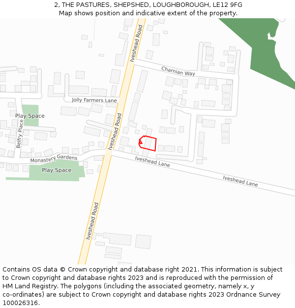 2, THE PASTURES, SHEPSHED, LOUGHBOROUGH, LE12 9FG: Location map and indicative extent of plot