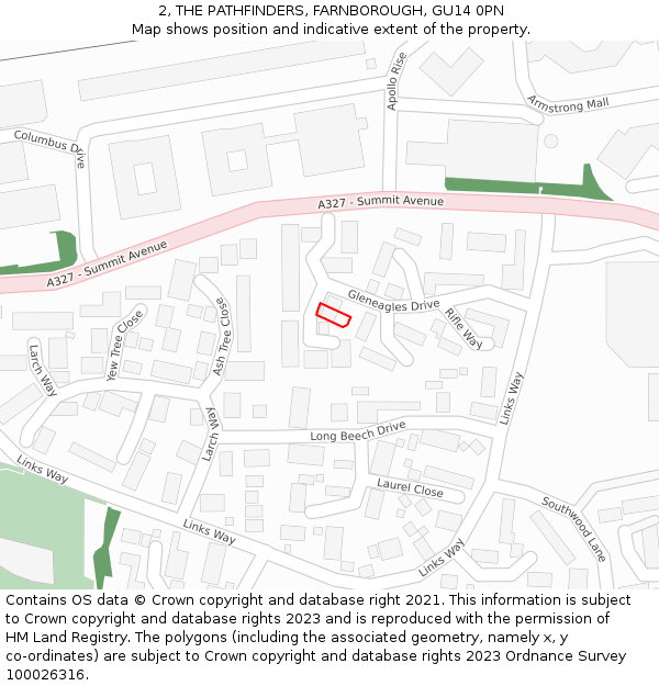 2, THE PATHFINDERS, FARNBOROUGH, GU14 0PN: Location map and indicative extent of plot