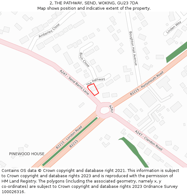 2, THE PATHWAY, SEND, WOKING, GU23 7DA: Location map and indicative extent of plot