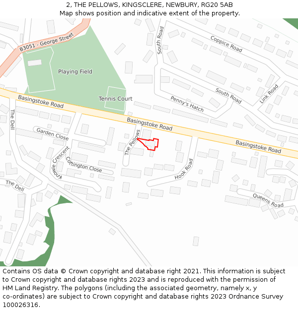 2, THE PELLOWS, KINGSCLERE, NEWBURY, RG20 5AB: Location map and indicative extent of plot