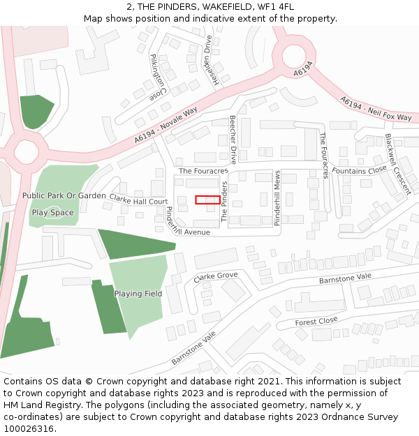 2, THE PINDERS, WAKEFIELD, WF1 4FL: Location map and indicative extent of plot