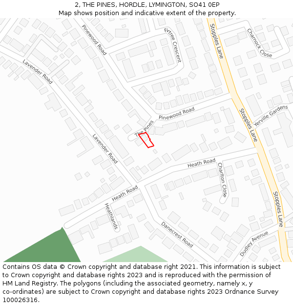 2, THE PINES, HORDLE, LYMINGTON, SO41 0EP: Location map and indicative extent of plot