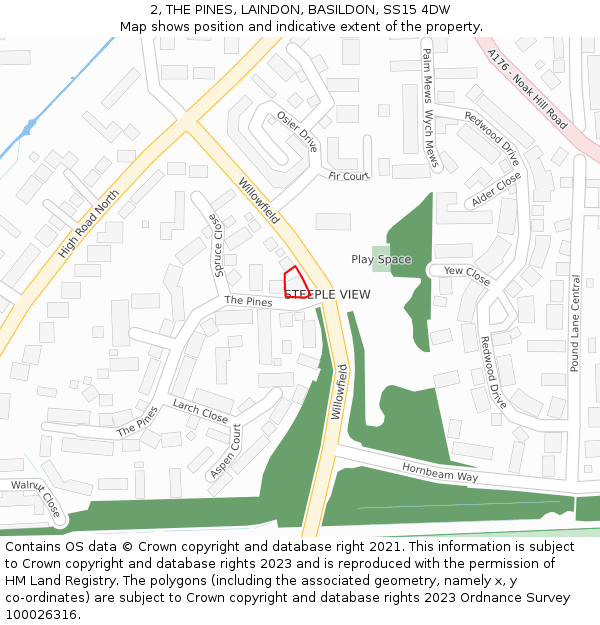 2, THE PINES, LAINDON, BASILDON, SS15 4DW: Location map and indicative extent of plot