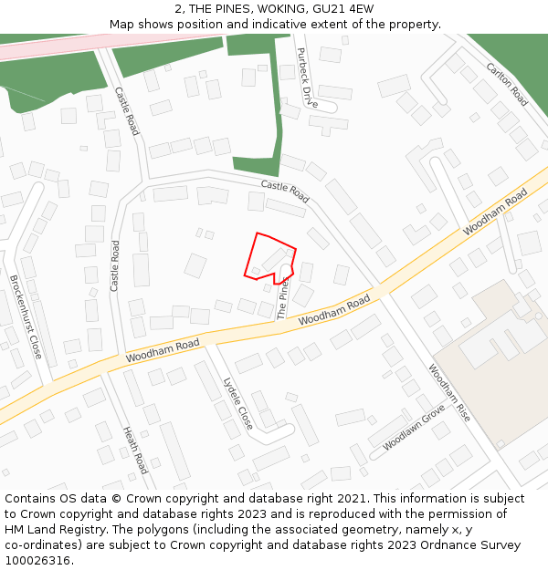 2, THE PINES, WOKING, GU21 4EW: Location map and indicative extent of plot