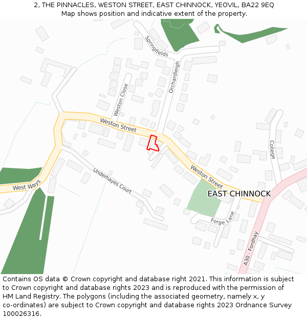 2, THE PINNACLES, WESTON STREET, EAST CHINNOCK, YEOVIL, BA22 9EQ: Location map and indicative extent of plot