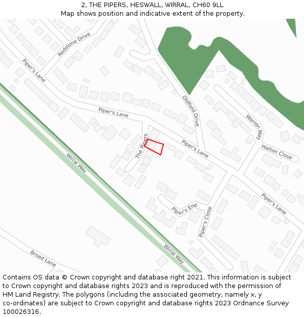 2, THE PIPERS, HESWALL, WIRRAL, CH60 9LL: Location map and indicative extent of plot