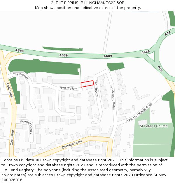 2, THE PIPPINS, BILLINGHAM, TS22 5QB: Location map and indicative extent of plot