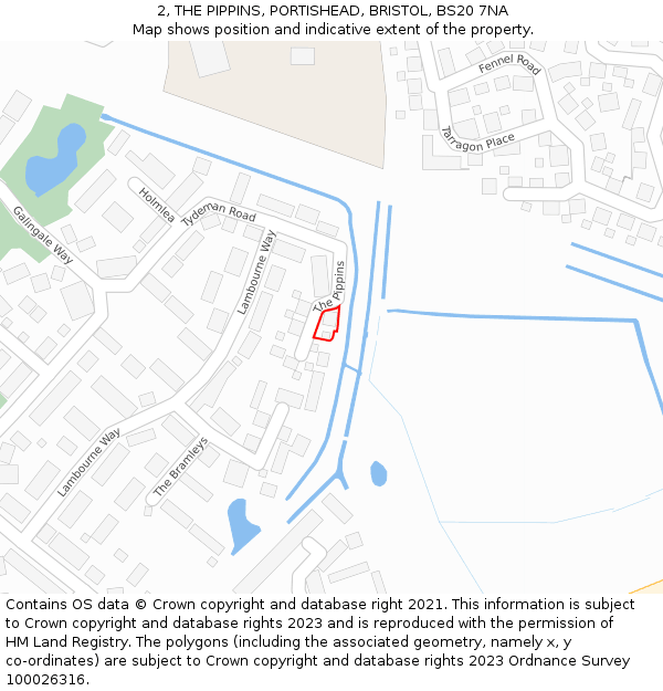 2, THE PIPPINS, PORTISHEAD, BRISTOL, BS20 7NA: Location map and indicative extent of plot