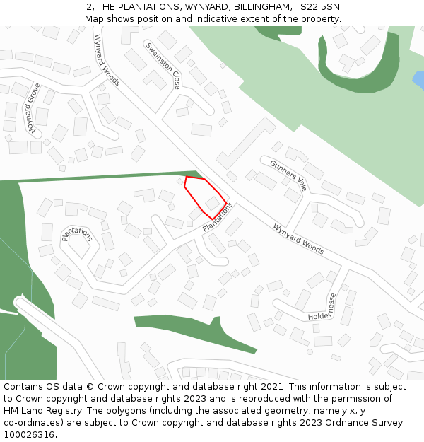 2, THE PLANTATIONS, WYNYARD, BILLINGHAM, TS22 5SN: Location map and indicative extent of plot