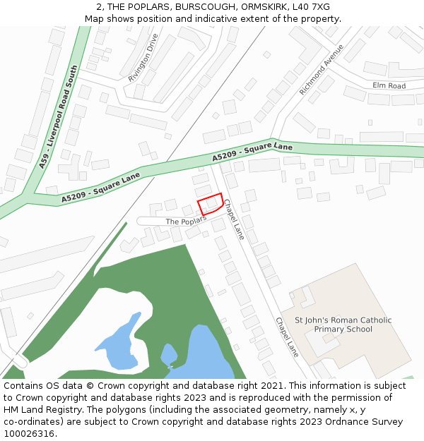 2, THE POPLARS, BURSCOUGH, ORMSKIRK, L40 7XG: Location map and indicative extent of plot