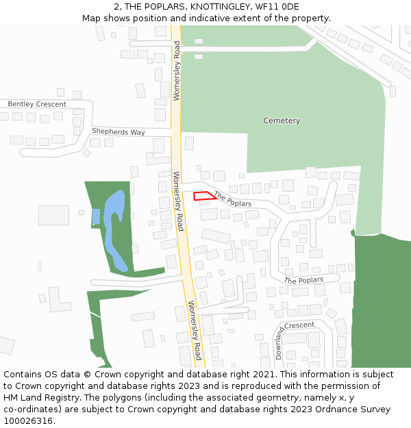 2, THE POPLARS, KNOTTINGLEY, WF11 0DE: Location map and indicative extent of plot