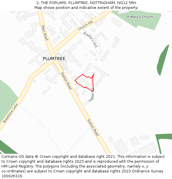 2, THE POPLARS, PLUMTREE, NOTTINGHAM, NG12 5RH: Location map and indicative extent of plot