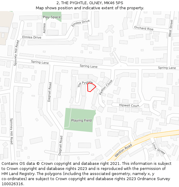 2, THE PYGHTLE, OLNEY, MK46 5PS: Location map and indicative extent of plot
