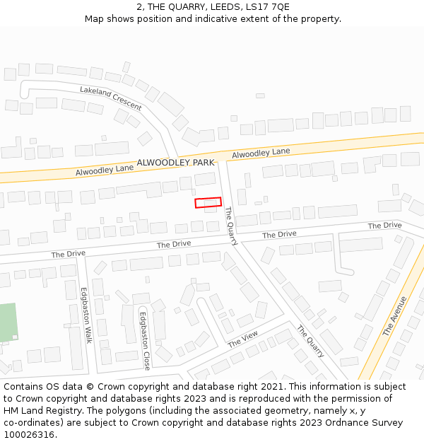 2, THE QUARRY, LEEDS, LS17 7QE: Location map and indicative extent of plot