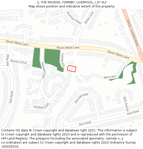 2, THE RAVENS, FORMBY, LIVERPOOL, L37 4LF: Location map and indicative extent of plot