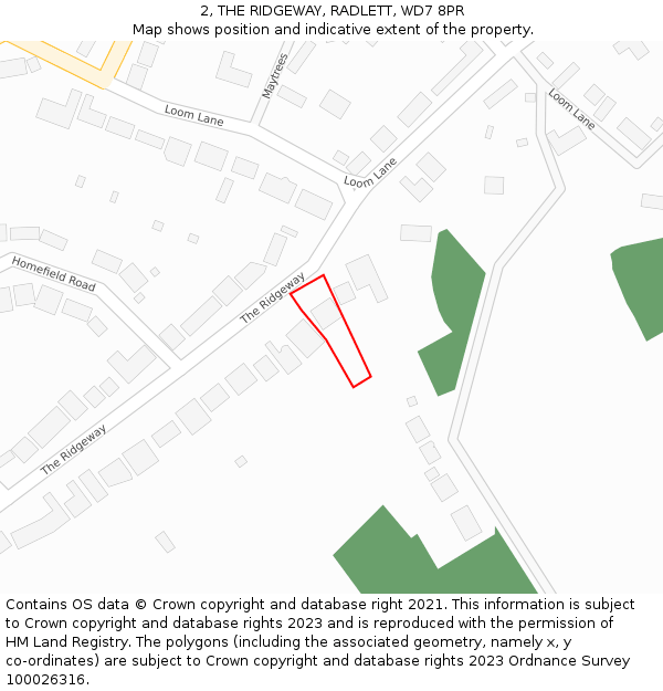 2, THE RIDGEWAY, RADLETT, WD7 8PR: Location map and indicative extent of plot