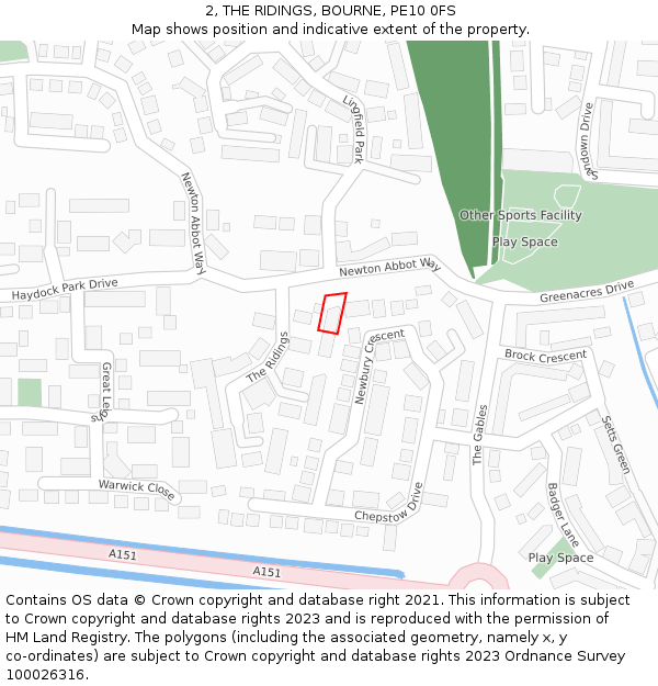 2, THE RIDINGS, BOURNE, PE10 0FS: Location map and indicative extent of plot