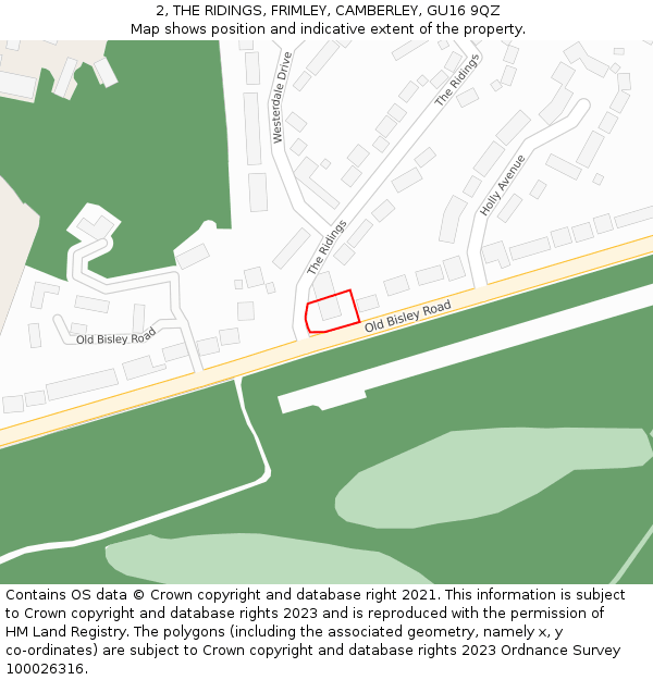 2, THE RIDINGS, FRIMLEY, CAMBERLEY, GU16 9QZ: Location map and indicative extent of plot