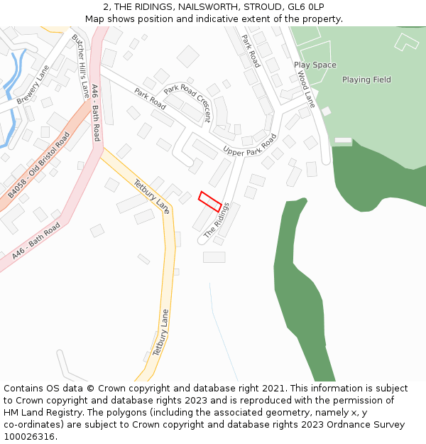 2, THE RIDINGS, NAILSWORTH, STROUD, GL6 0LP: Location map and indicative extent of plot