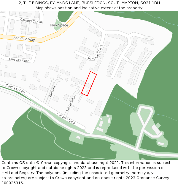 2, THE RIDINGS, PYLANDS LANE, BURSLEDON, SOUTHAMPTON, SO31 1BH: Location map and indicative extent of plot