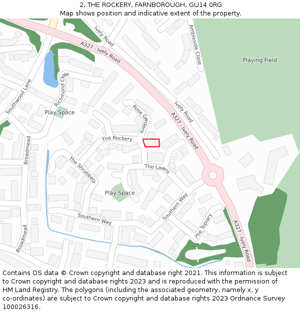 2, THE ROCKERY, FARNBOROUGH, GU14 0RG: Location map and indicative extent of plot