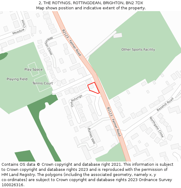 2, THE ROTYNGS, ROTTINGDEAN, BRIGHTON, BN2 7DX: Location map and indicative extent of plot