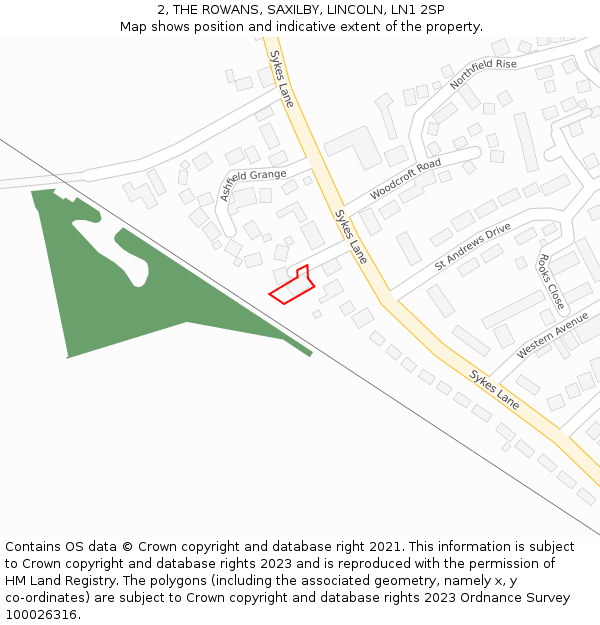2, THE ROWANS, SAXILBY, LINCOLN, LN1 2SP: Location map and indicative extent of plot
