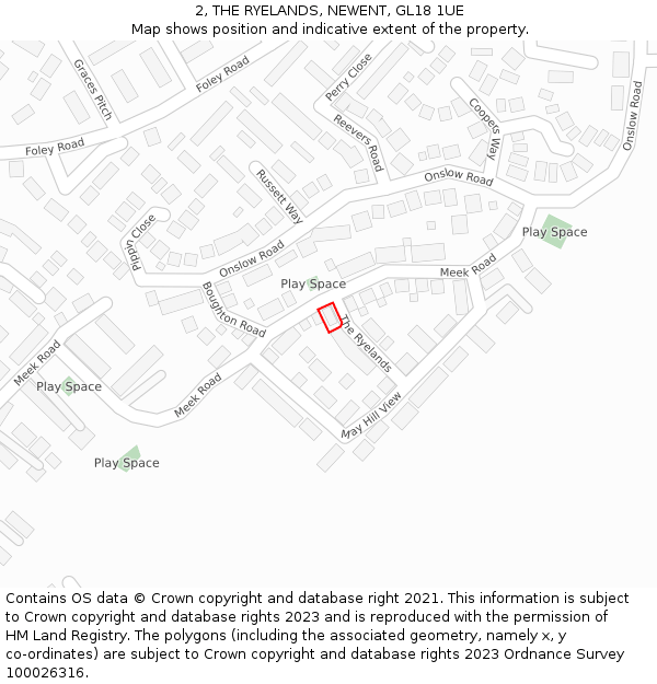 2, THE RYELANDS, NEWENT, GL18 1UE: Location map and indicative extent of plot