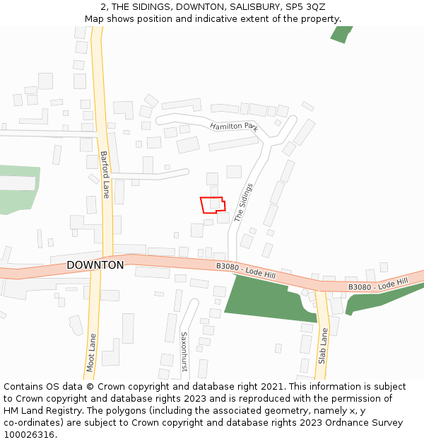 2, THE SIDINGS, DOWNTON, SALISBURY, SP5 3QZ: Location map and indicative extent of plot