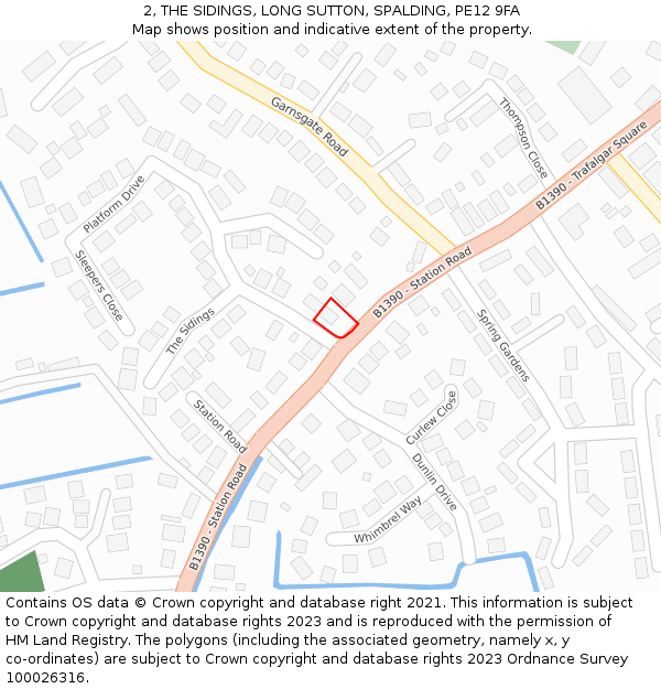 2, THE SIDINGS, LONG SUTTON, SPALDING, PE12 9FA: Location map and indicative extent of plot