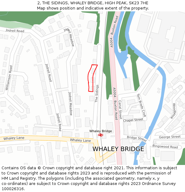 2, THE SIDINGS, WHALEY BRIDGE, HIGH PEAK, SK23 7HE: Location map and indicative extent of plot