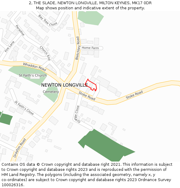 2, THE SLADE, NEWTON LONGVILLE, MILTON KEYNES, MK17 0DR: Location map and indicative extent of plot