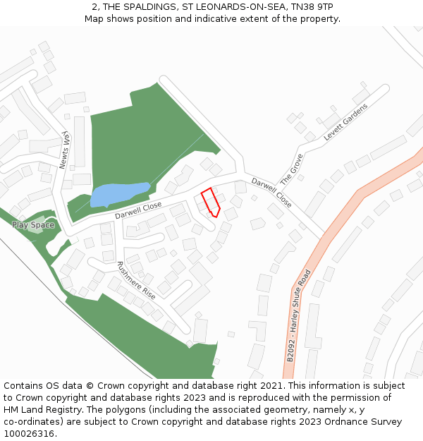 2, THE SPALDINGS, ST LEONARDS-ON-SEA, TN38 9TP: Location map and indicative extent of plot