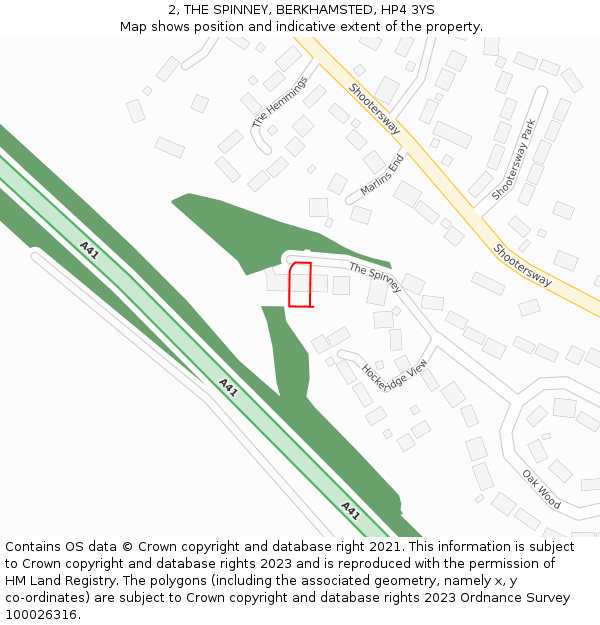 2, THE SPINNEY, BERKHAMSTED, HP4 3YS: Location map and indicative extent of plot