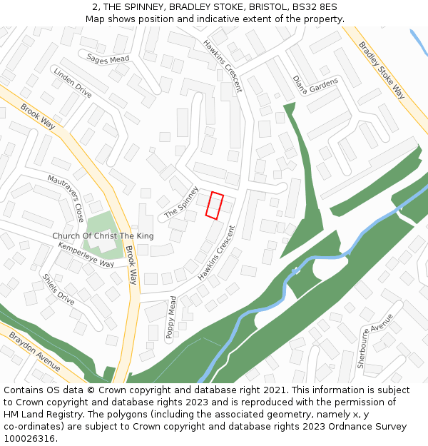 2, THE SPINNEY, BRADLEY STOKE, BRISTOL, BS32 8ES: Location map and indicative extent of plot