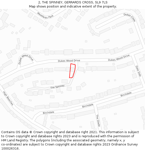 2, THE SPINNEY, GERRARDS CROSS, SL9 7LS: Location map and indicative extent of plot