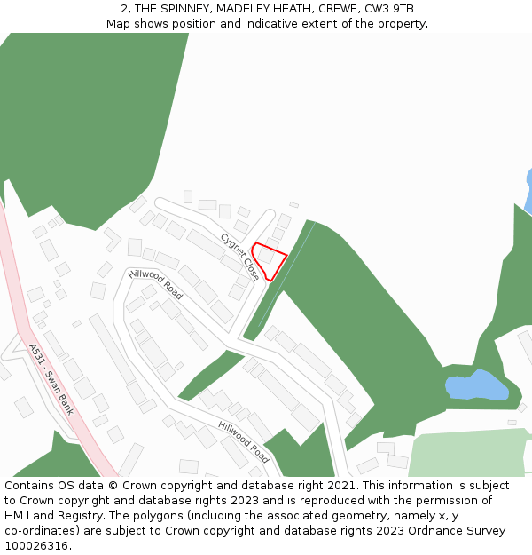 2, THE SPINNEY, MADELEY HEATH, CREWE, CW3 9TB: Location map and indicative extent of plot