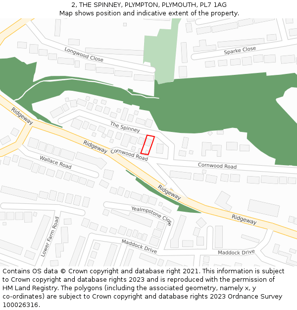 2, THE SPINNEY, PLYMPTON, PLYMOUTH, PL7 1AG: Location map and indicative extent of plot