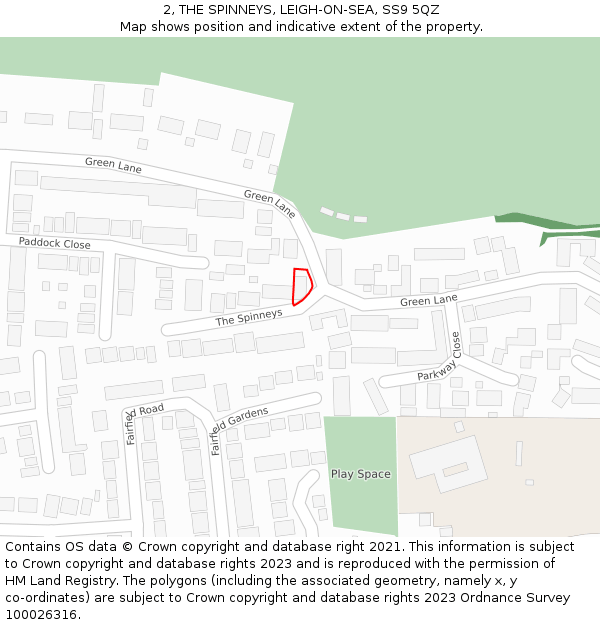 2, THE SPINNEYS, LEIGH-ON-SEA, SS9 5QZ: Location map and indicative extent of plot