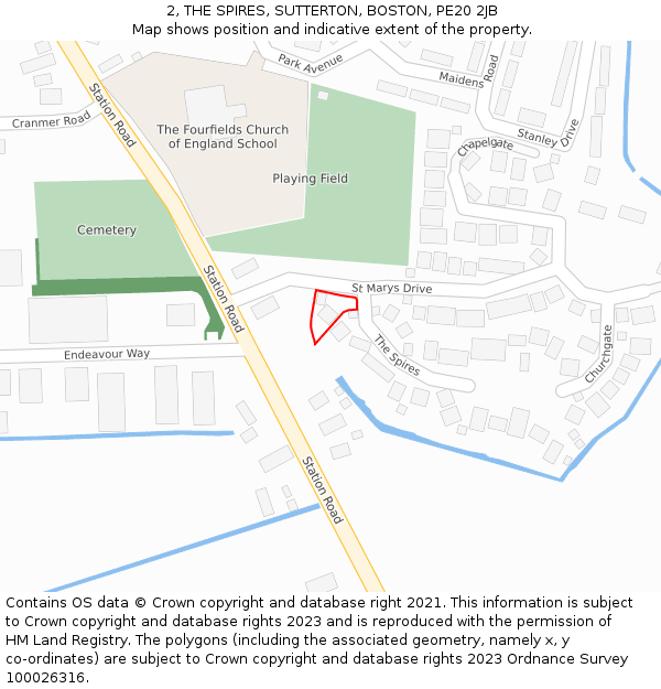 2, THE SPIRES, SUTTERTON, BOSTON, PE20 2JB: Location map and indicative extent of plot