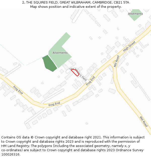 2, THE SQUIRES FIELD, GREAT WILBRAHAM, CAMBRIDGE, CB21 5TA: Location map and indicative extent of plot