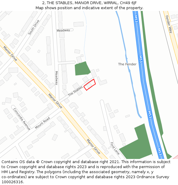 2, THE STABLES, MANOR DRIVE, WIRRAL, CH49 6JF: Location map and indicative extent of plot