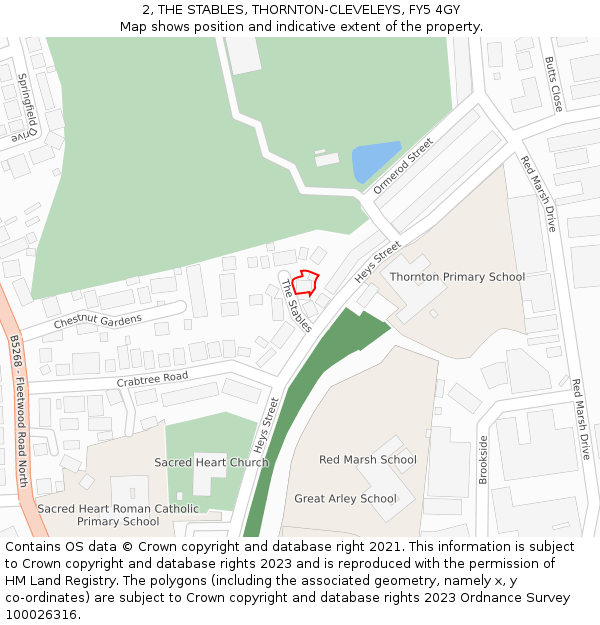 2, THE STABLES, THORNTON-CLEVELEYS, FY5 4GY: Location map and indicative extent of plot