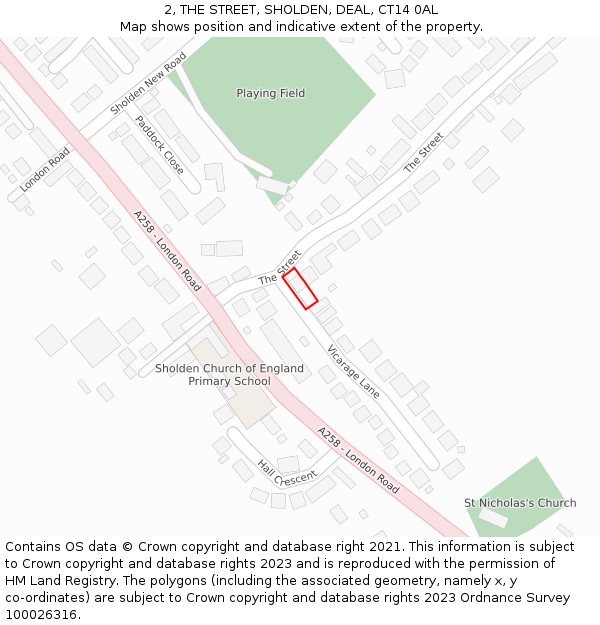 2, THE STREET, SHOLDEN, DEAL, CT14 0AL: Location map and indicative extent of plot