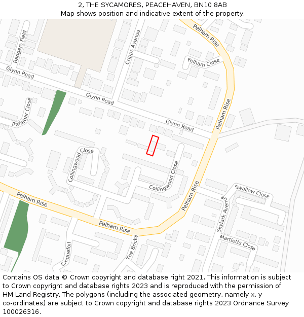 2, THE SYCAMORES, PEACEHAVEN, BN10 8AB: Location map and indicative extent of plot