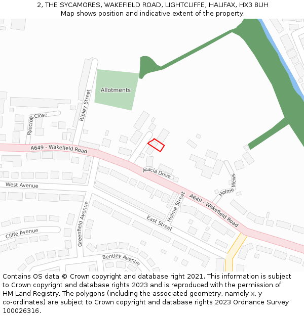 2, THE SYCAMORES, WAKEFIELD ROAD, LIGHTCLIFFE, HALIFAX, HX3 8UH: Location map and indicative extent of plot