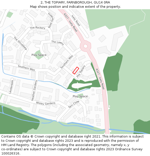 2, THE TOPIARY, FARNBOROUGH, GU14 0RA: Location map and indicative extent of plot